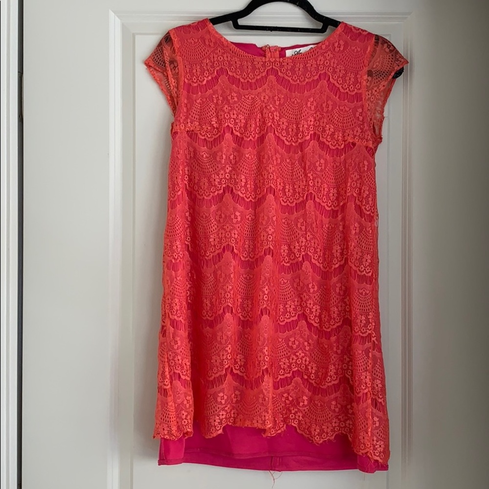 Peach and pink lace dress